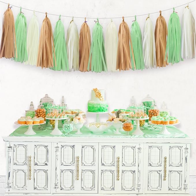 Gold Ivory Pale Green Tassel Garland - Image 4