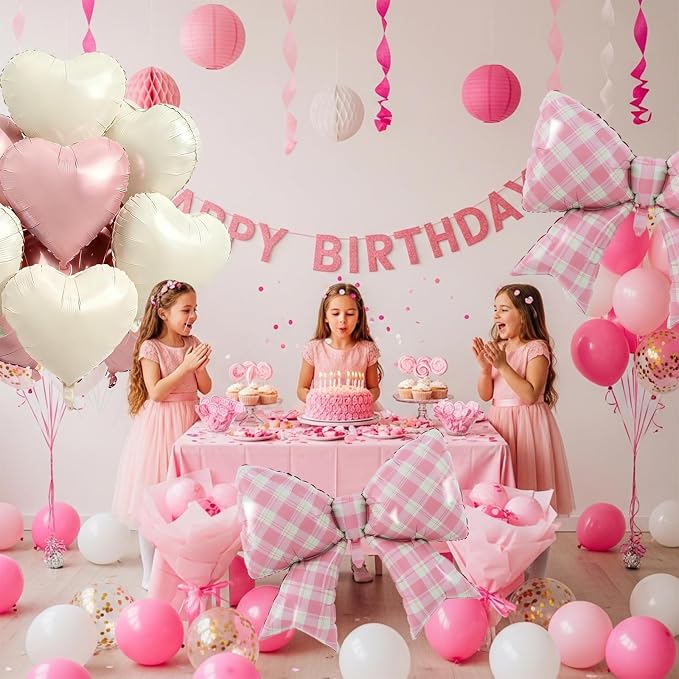 Vuzvuv Whiite Pink Gingham Bow Heart Balloons Set, Bridal Shower（Mix Colors） - Image 6