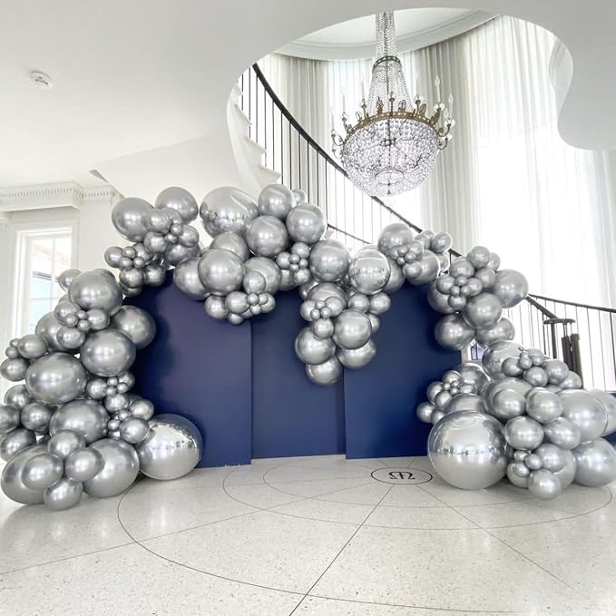 Voircoloria 90pcs Metallic Silver Balloons Arch Kit, 18 12 10 5 Inch | - Image 5