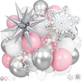 Pink Winter Wonderland Christmas Balloons, 18 Inch White Snowflake Balloon by Togvu