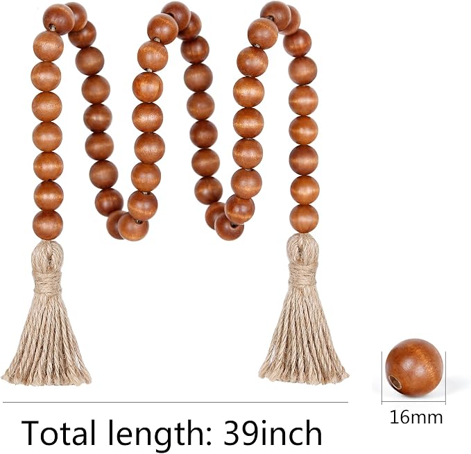 Meplait 39in Wood Bead Garland, Farmhouse Beads - Image 6