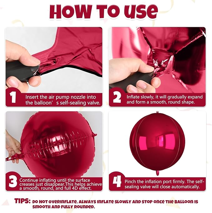 12Pcs Red Round Balloons Foil, Large Metallic Dark Red Burgundy Balloons - Image 4