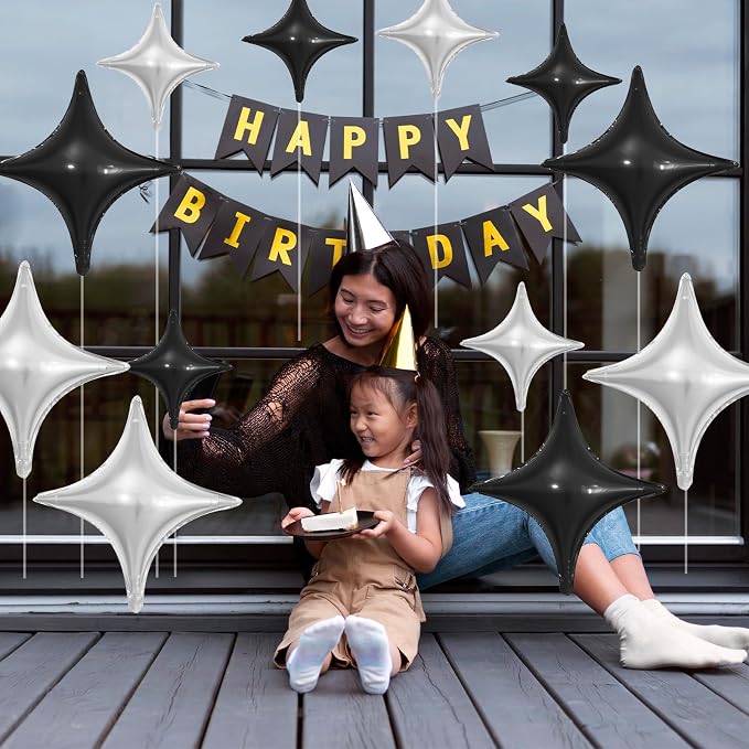 Black Silver Star Balloons, 26Inch and 10Inch Black Silver Quadrangle Helium - Image 6