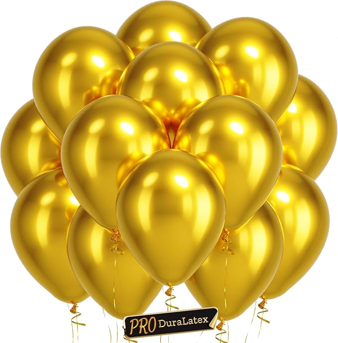 Pro Duralatex Metallic Gold Extra-Thick Balloons 100 Pack 12 inch | Gold by Bezente