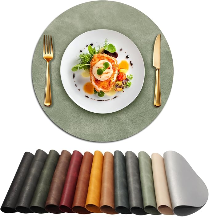 UnivoColors Placemats Round Faux Leather Placemats Set of 4-Waterproof-Wipe by UnivoColors