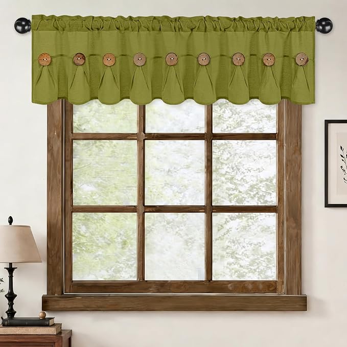 Farmhouse Valance Curtains, Boho Cotton Linen Kitchen Valance, Fresh Green - Image 8
