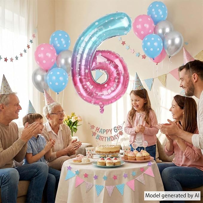 40 Inch Pink Blue Number 6 Balloon, Large Gradient Pink Blue Mylar Foil Number - Image 7