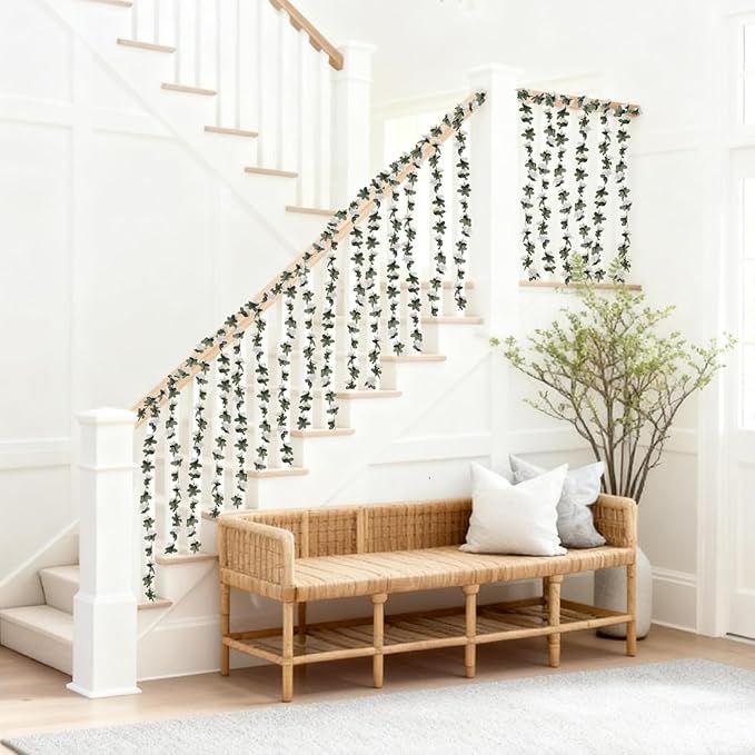 5 Pcs 41FT Flower Garland, Artificial Rose Garland Flowers Plants Fake Flower Hanging Rose Ivy, Birthday Party Valentine's Day Wedding Wall Arch Decor（White）