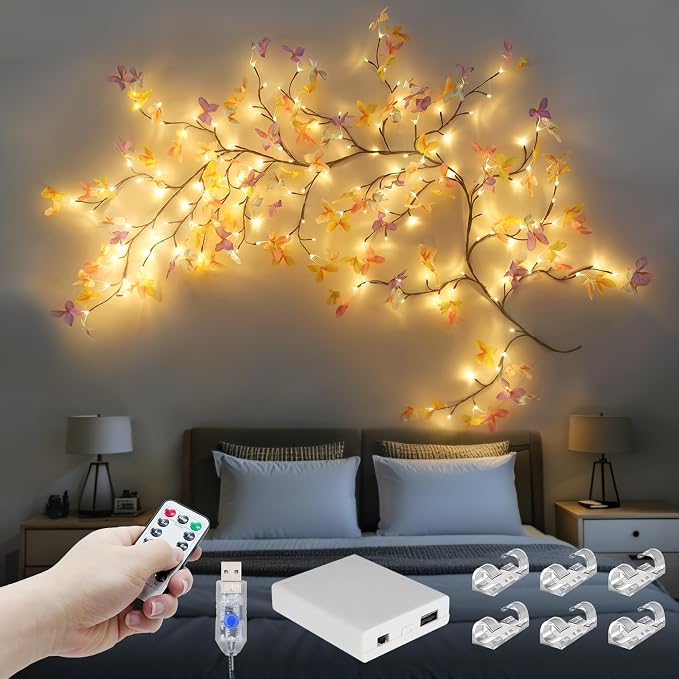 FNHMSL Butterfly Enchanted Willow Vine Lights, 4FT 48LED 3 Color Butterfly by FNHMSL