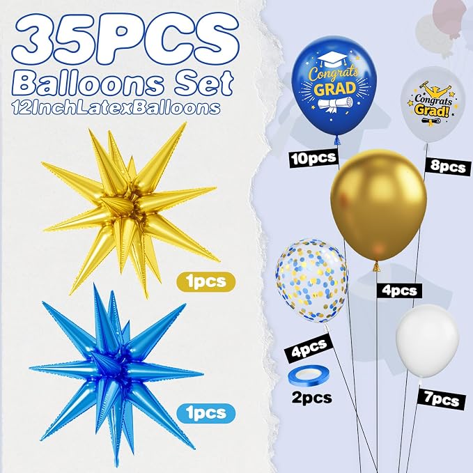 Blue and Gold Graduation Balloons Graduation Decorations 2026, Print Congrats - Image 2
