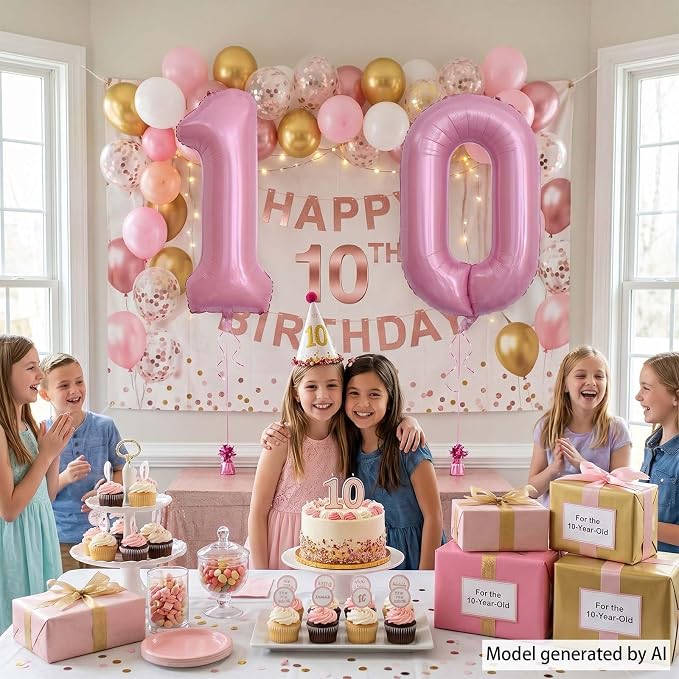 Pearlescent Pink Number 10 Balloon 40 Inch, Shiny Foil - Image 7