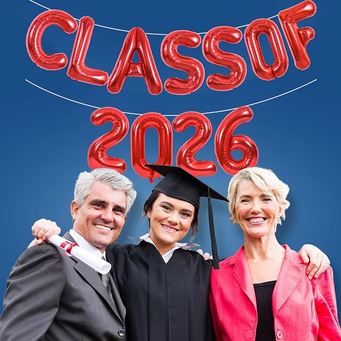TONIFUL Red Class of 2026 Graduation Balloon Banners Foil Balloons Decorations - Image 5