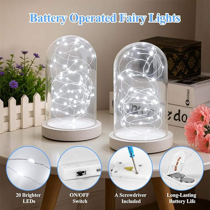 Lakumu 12 Pack Fairy Lights Battery Operated String Lights -7FT 20LED Fairy Lights Silver Wire Firefly Starry Moon Lights for DIY Christmas Decorations Party Wedding Centerpiece Table Decor Cool White