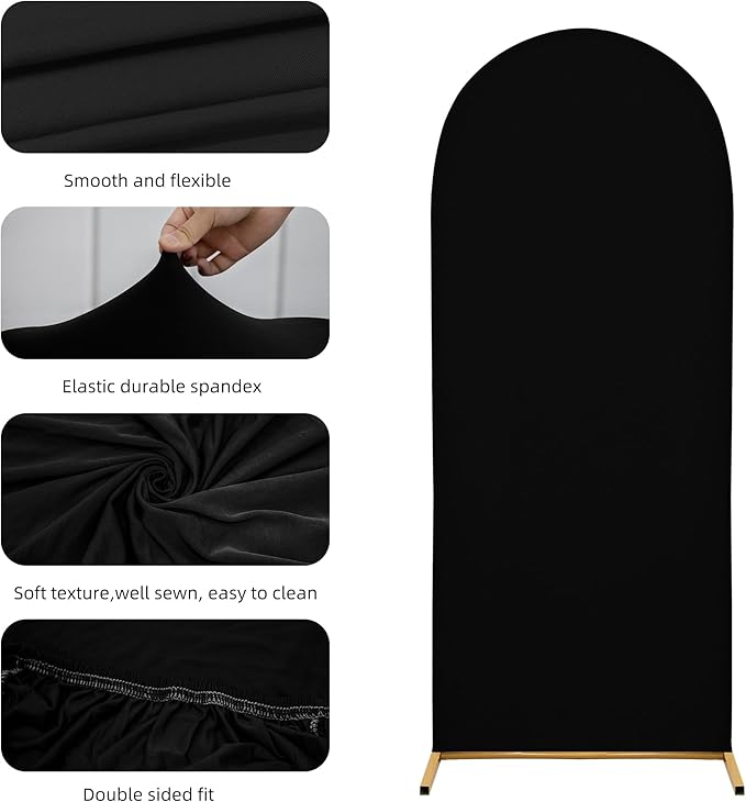 Wedding Arch Covers Spandex Arch Backdrop Covers (7.2FT,6.6FT,6FT) Set of 3 Arch Stand Cover Arch Covers Stretchy Backdrop for Wedding Birthday Party Decoration Baby Shower (Black)