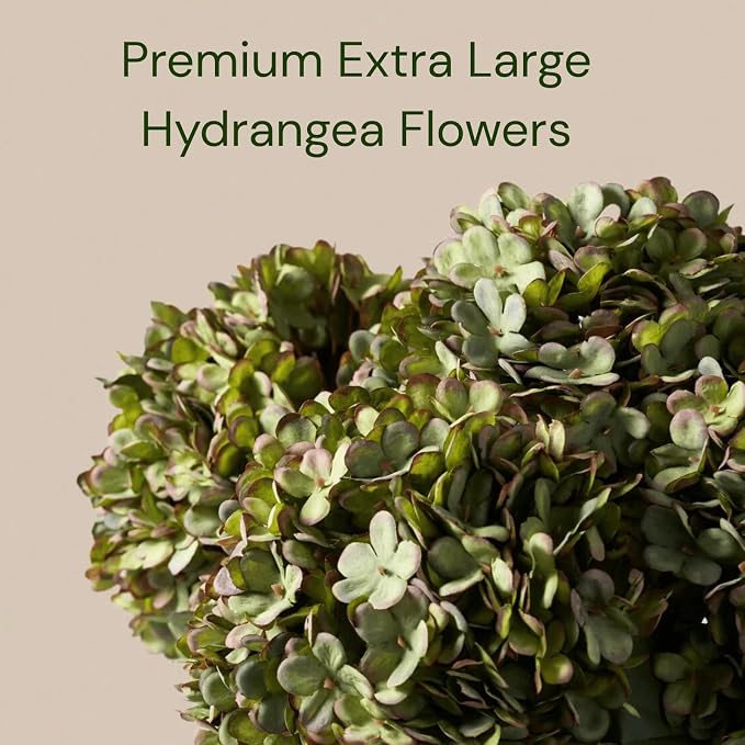 5 Stems Extra Large Green Hydrangea Artificial Flowers, 19 Inch Real Touch | - Image 3