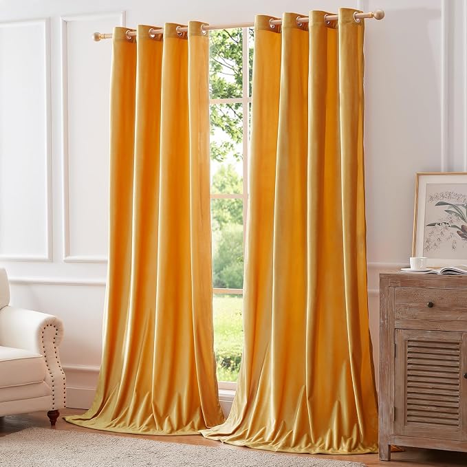 Velvet Mustard Yellow Blackout Curtains 102 inch Long - Image 5
