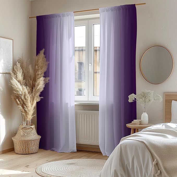 Purple Curtains 84 Inch Length for Living Room 2 Panel Set Purple and Grey - Image 8