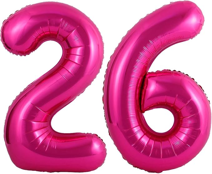 Hot Pink 26 Number Balloons, 40 Inch Giant Number 26 Balloons Foil Mylar Helium by Lovoir