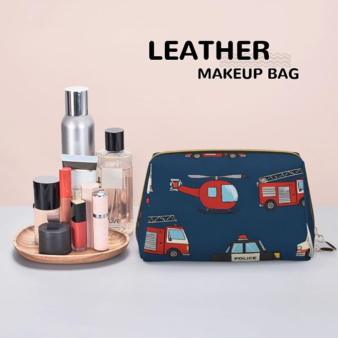 Navy Blue Transportation Leather Makeup Bag Cosmetic Pouch Portable Travel - Image 7