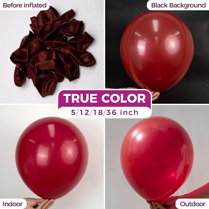 Bezente Burgundy Balloons Latex Party Balloons 100 Pack 12 inch | Dark Ruby - Image 2