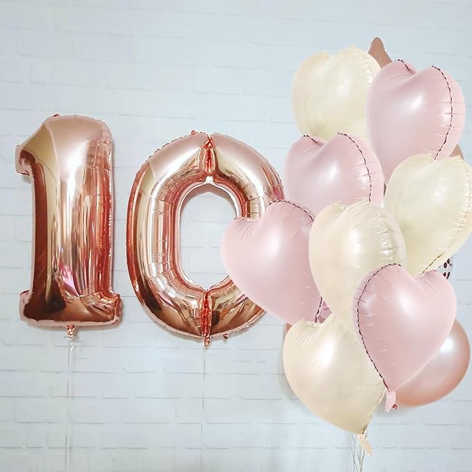 TONIFUL 30 Pcs 18 Inch Cream White Pastel Pink Heart Shape Foil Balloons | - Image 5