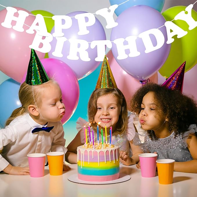 White Happy Birthday Banner Sign Happy Birthday Bunting Banner Flag Garland - Image 5