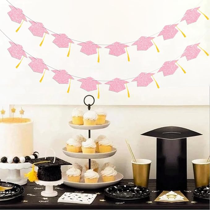 Graduation Decorations Class of 2026 Pink Graduation Cap Banner - Image 5