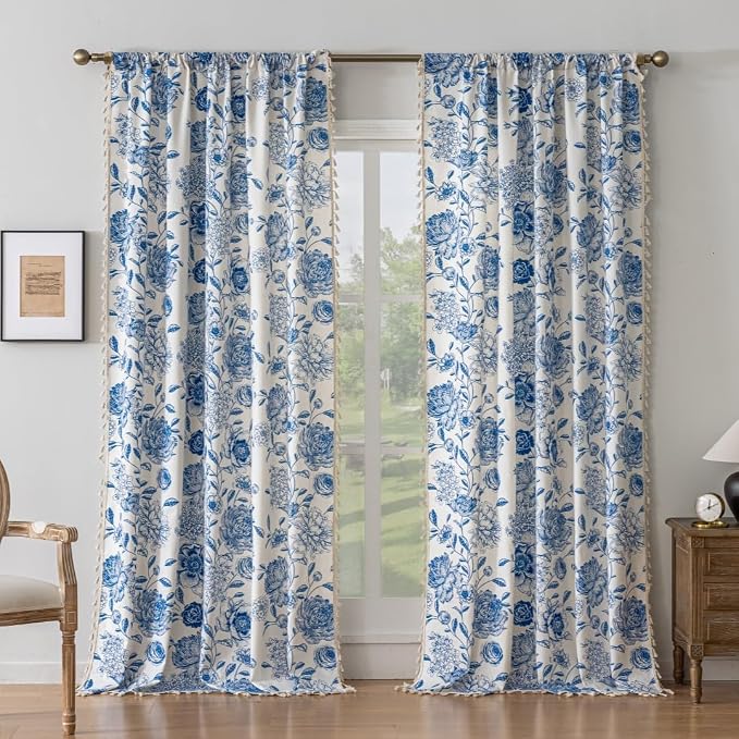 F-CHU Bohemian Curtains for Bedroom 63 Inch Length French Country Floral Drapes - Image 2