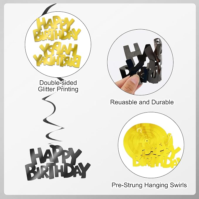 BEISHIDA 12 Pcs Happy Birthday Hanging Swirl Decorations, Men Boys Birthday - Image 3