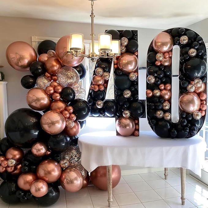 Rose Gold and Black Balloons Garland Arch Kit 100PCS | Metallic Chrome Black - Image 4
