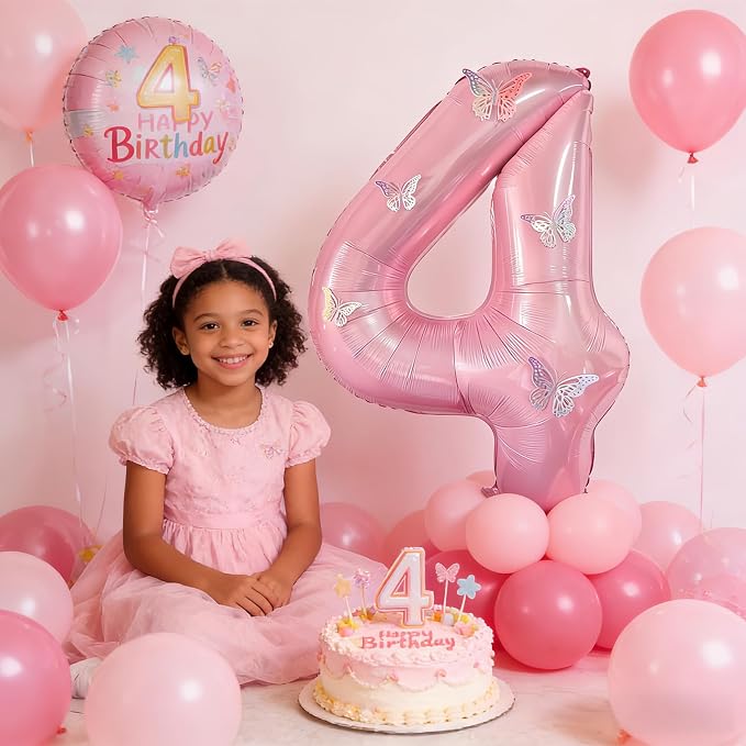 40 Inch Number Balloon Pink Large Mylar Foil Pink Number Balloons and Butterfly - Image 5