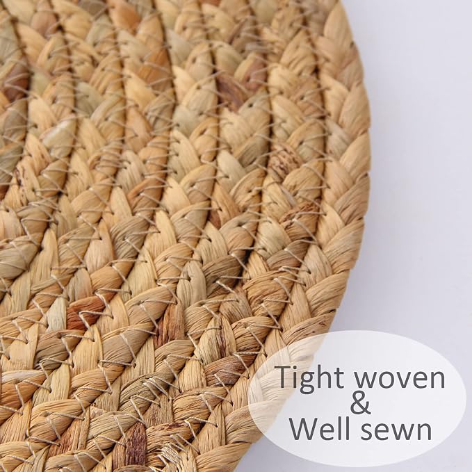 Square Woven Placemats Set of 4 Straw Table Placemat Extra Wide Braided Rattan - Image 2