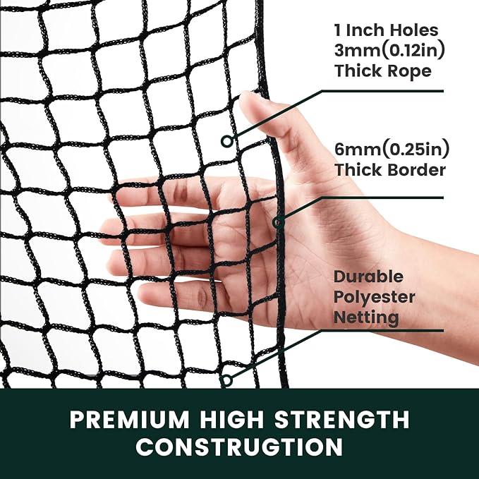 Sports Netting,Golf Practice Net Hitting Net with 33Feet Nylon Rope Also for Baseball, Hockey, Soccer, LAX and More - 10x10ft/10x15ft/10x20ft/10x25ft/10x30ft/10x40ft/10x50ft