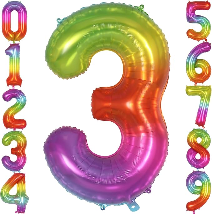 Rainbow Number 3 Balloon 40 Inch, Big Large Foil Number Balloons, Gradient by AIQINHU