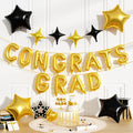 Congrats Grad Balloons, 16 Inch Black Gold Congrats Grad Letters Banner Balloons by FunHot