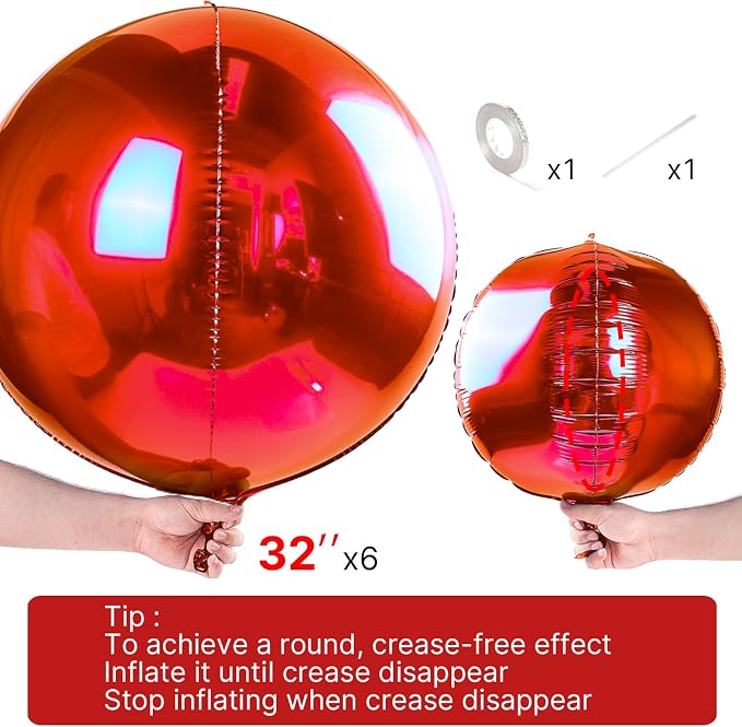 PartyWoo Red Large Round Giant 4D Jumbo Inflatable Foil Balloons 6pcs | 32 Inch - Image 4