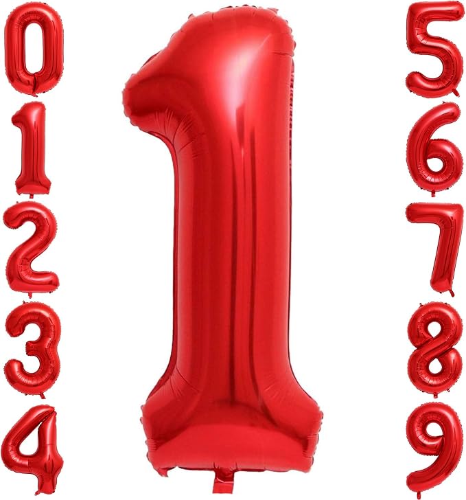 Red 1 Number Balloons, 40 Inch 1 Balloons Foil Mylar Helium Big Red 1 Balloon by BBPOOL
