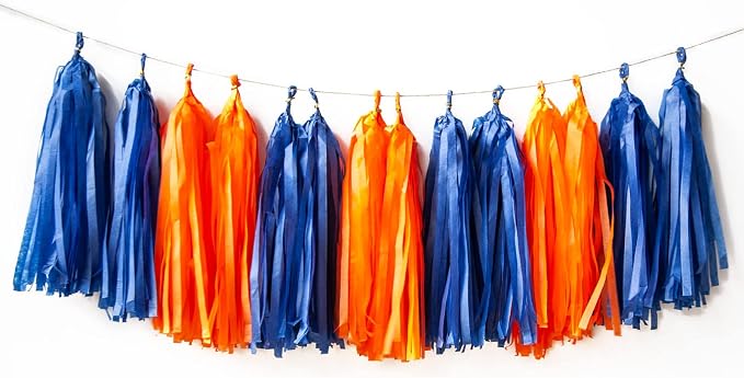AIM & GGKK Navy Blue and Orange Tassel Garland Banner Tissue Paper Tassels by AIMGGKK