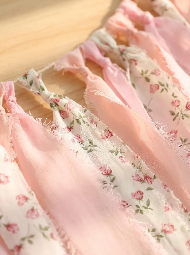 Pink Floral Tsaasel Garland for Wedding Spring Tea Party Haning Chiffon Tassel - Image 2