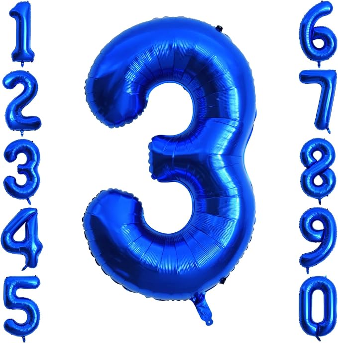 Navy Blue Number 3 Balloon 40 Inch, Metallic Foil Numeral Celebration Decor | by Unknown