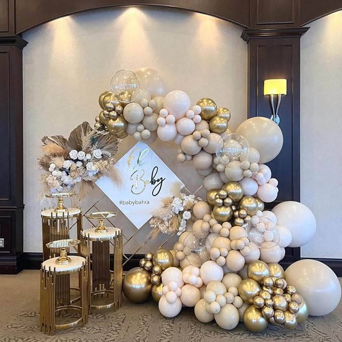 Netural Balloon Set, Double Stuffed Beige Cream Tan Gold Balloons Blush White - Image 2