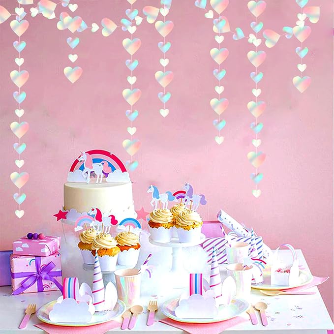 Iridescent Disco-Holograpic Party-Decorations Heart Garland - 56Ft Neon - Image 6
