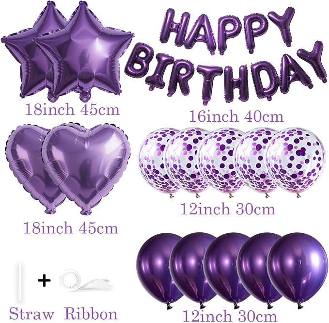 27 Pcs Purple Birthday Decorations, 3D Letters Dark Purple Happy Birthday - Image 2