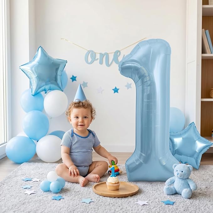 TONIFUL 40 Inch Pastel Blue Number 1 Foil Balloon Large Mylar Foil Digit 1 - Image 3