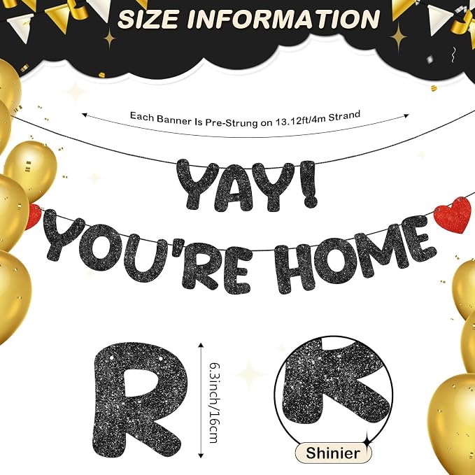Fulmoon Pre Strung Yay You're Home Banner Glitter Welcome Home Party - Image 2