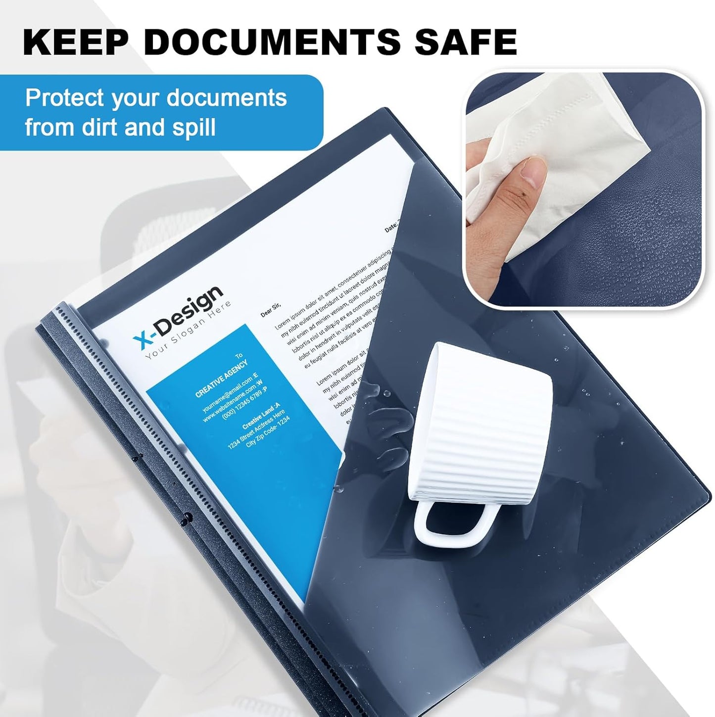 Teling 24 Pcs Clear Report Cover with 3 Prongs, Plastic Report Presentation Folders 90 Sheet Capacity Resume Document Covers for School Office(Navy Blue)