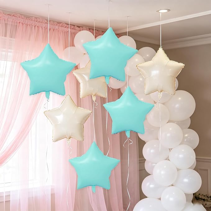 Pastel Blue Sand White Star Balloons 18 Inch - Image 4
