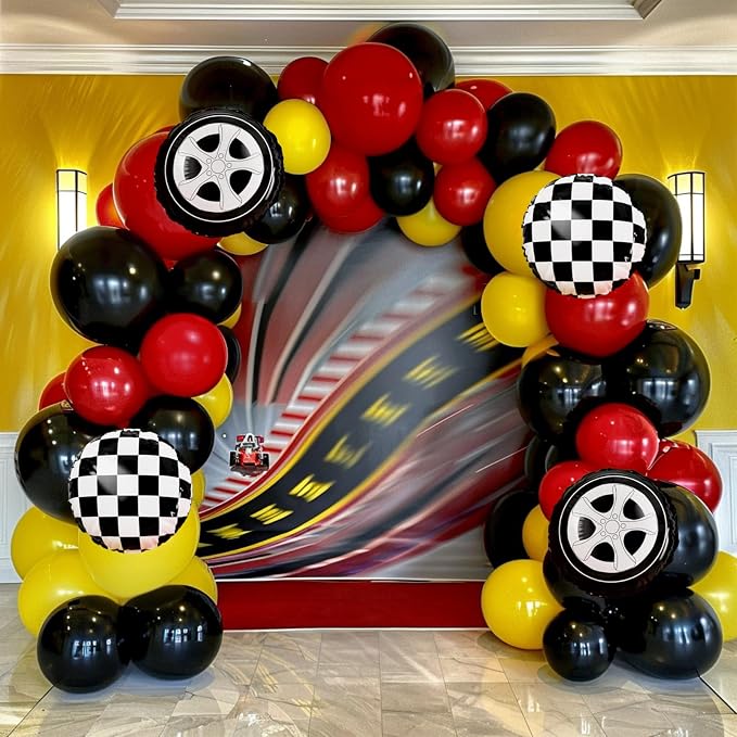 160Pcs Red Yellow Black Race Car Balloon Garland Arch Kit | 160Pcs Red Yellow by Unknown