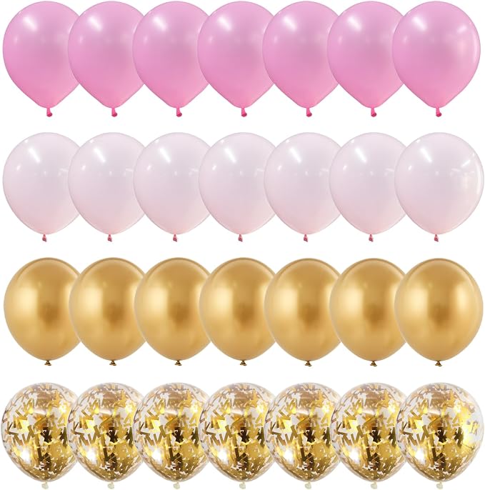 Pink Gold Balloons Set, 12 Inch Matte Pink Pastel Baby Pink Metallic Gold - Image 7