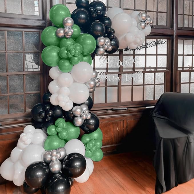 Green and Black Balloons, Graduation Balloon Metallic Silver Green Sand White - Image 5